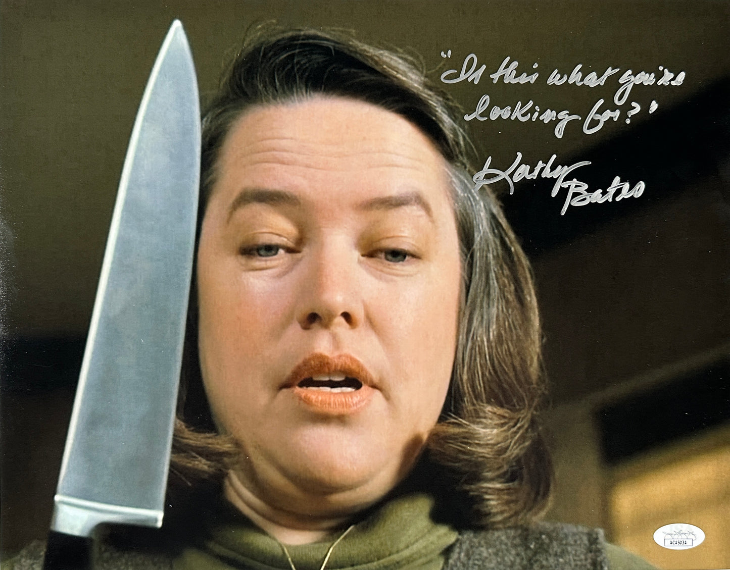Kathy Bates Signed 11x14 Misery "Is this what you're looking for?" JSA Authenticated