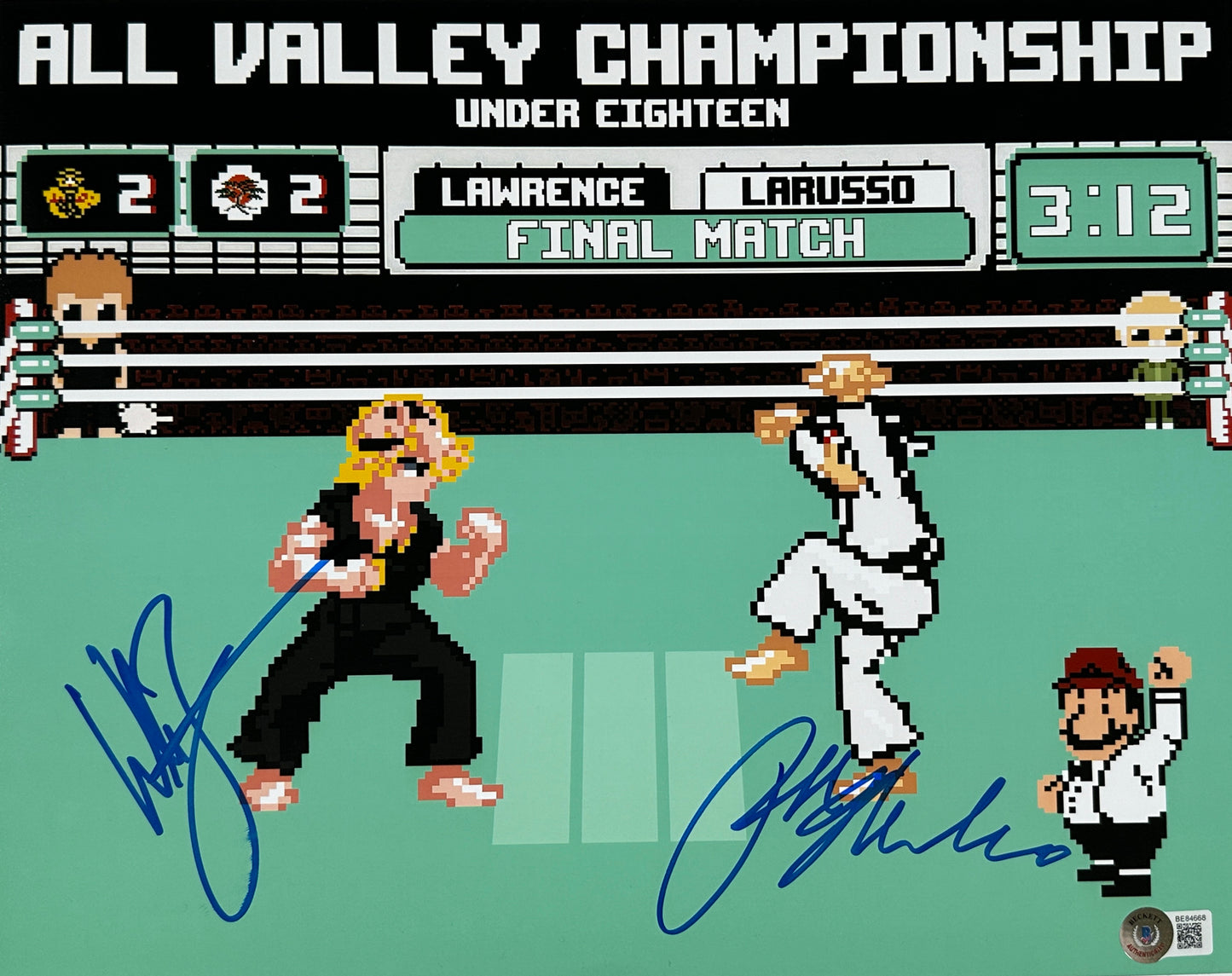Ralph Macchio & Billy Zabka signed Karate Kid 11x14 8-bit Nintendo concept Beckett or JSA Authenticated