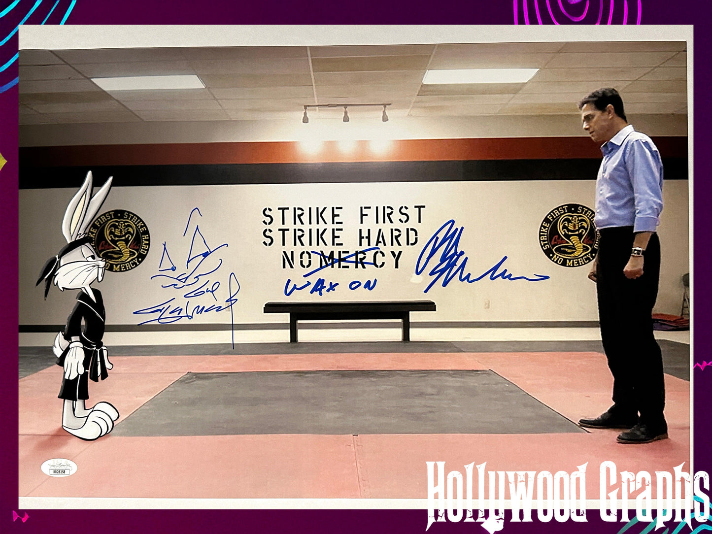 Ralph Macchio & Guy Gilchrist Cobra Kai "Wax On" Bugs Bunny Muppets Mashup JSA Authenticated Signed 12x18