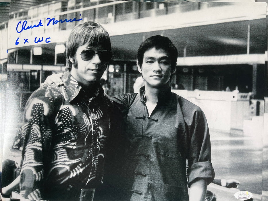 Chuck Norris with extremely rare inscription "6x World Champ" signed 11x14 Way of the Dragon Bruce Lee - JSA Certified