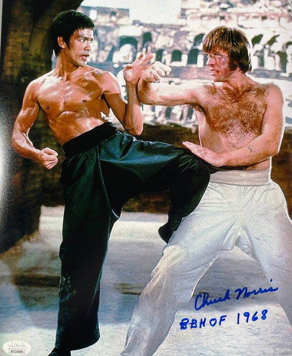Chuck Norris with extremely rare inscription "BBHOF 1968" signed 11x14 Way of the Dragon Bruce Lee - JSA Certified