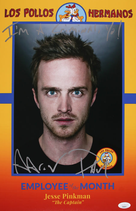Aaron Paul 11x17 with rare quote "I'm a Criminal, Yo!" Breaking Bad Employee of the Month JSA RR28079