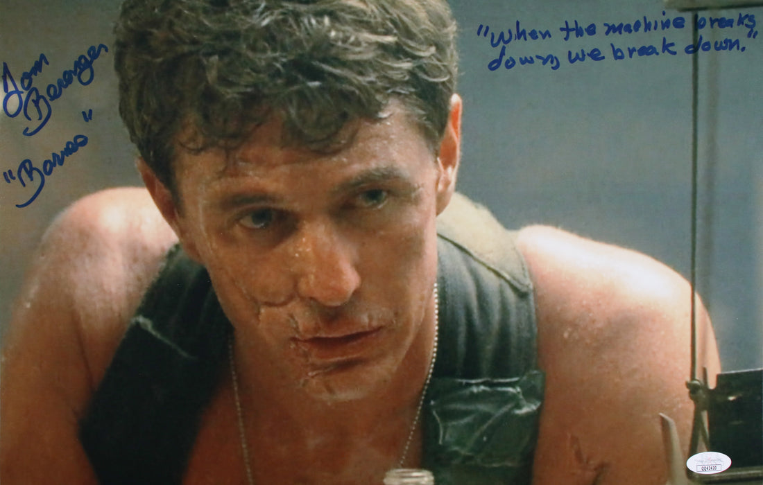 Tom Berenger with rare movie quote & character name "When the Machine breaks down we break down" Platoon 12x18 JSA Certified