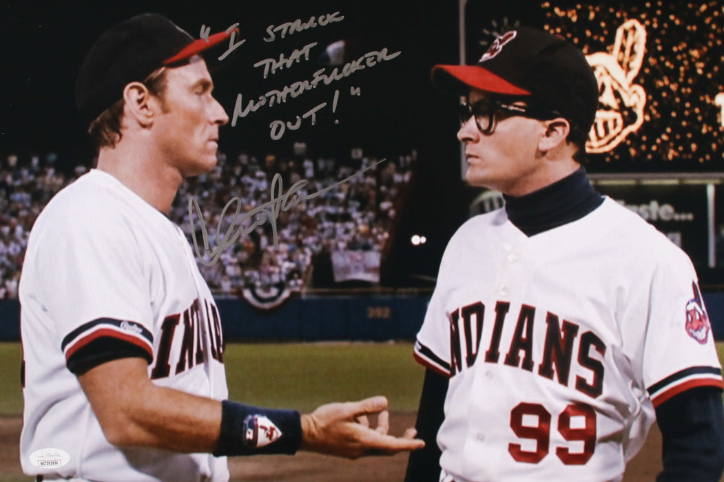 Charlie Sheen rare custom Movie Quote "I Struck that Mother Fucker Out!" Major League 12x18 JSA Witnessed