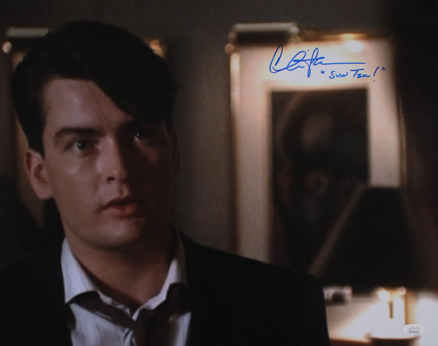 Charlie Sheen with "Sun Tzu" Inscription Wall Street 16x20 JSA Witnessed