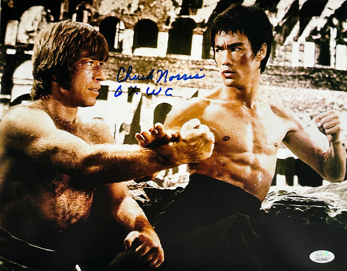 Chuck Norris Signed 11x14 Way of the Dragon Photo – JSA Authenticated + Rare Inscription "6 time World Champ"