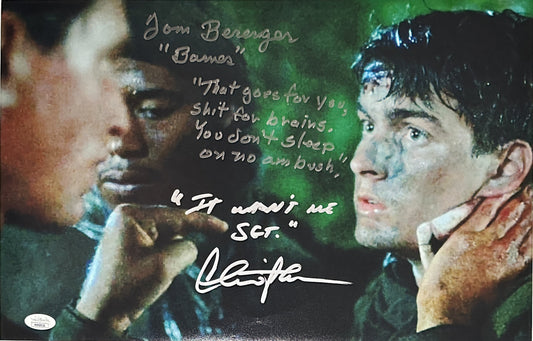 Charlie Sheen & Tom Berenger signed 11x17 dual rare movie quote Platoon JSA Authenticated