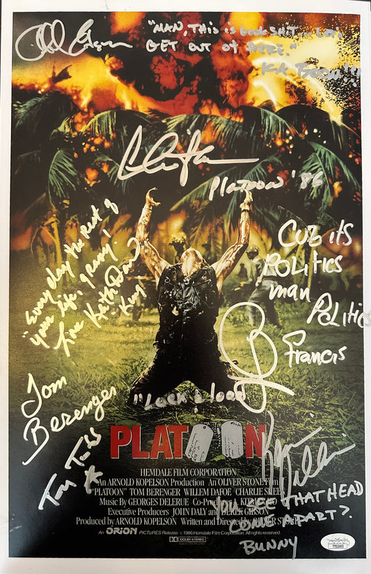 Charlie Sheen + 6 other cast members Platoon 5 different movie quotes! Poster 1 JSA Authenticated Signed 11x17