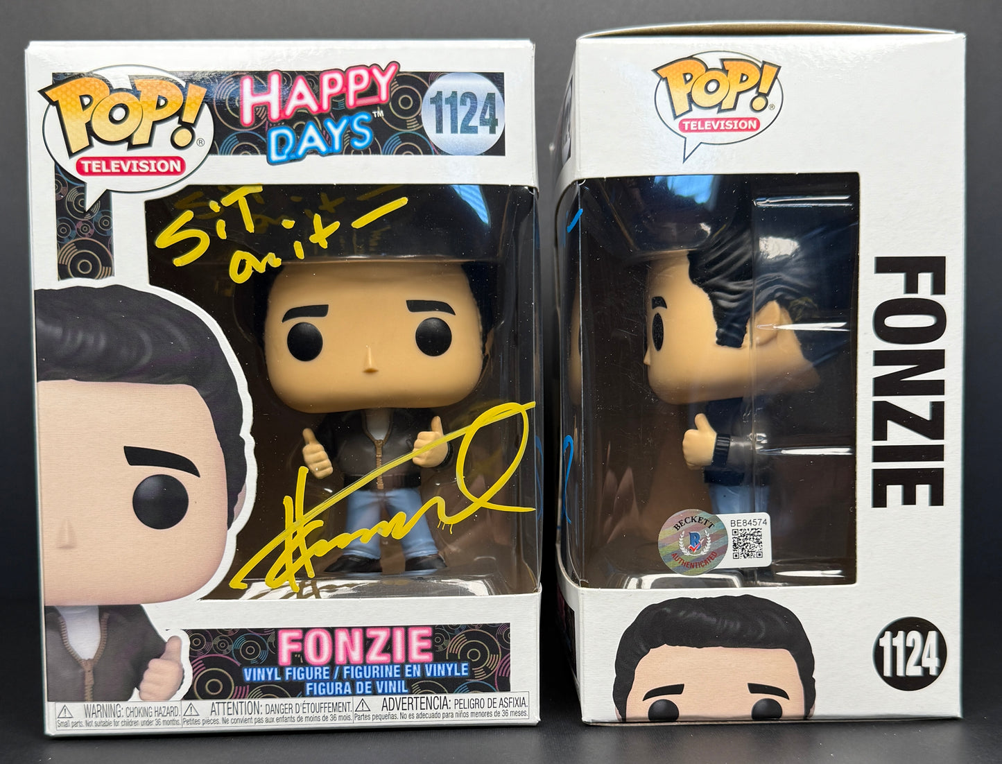 Henry Winkler "Sit on It" inscription Happy Days Yellow signed Funko POP!  - JSA/Beckett Authenticated