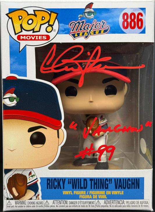Charlie Sheen RIckey Vaughn Major League Funko POP inscribed "Wild Thing #99" Red Ink JSA Witnessed Authentication