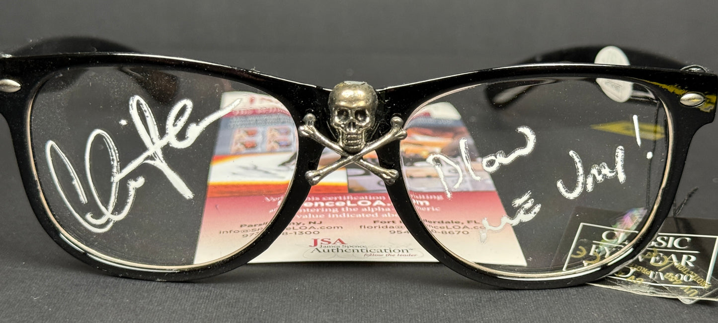 Charlie Sheen "Blow Me Ump" inscription White ink Skull & Crossbones glasses signed Major League - JSA Witnessed Authenticate
