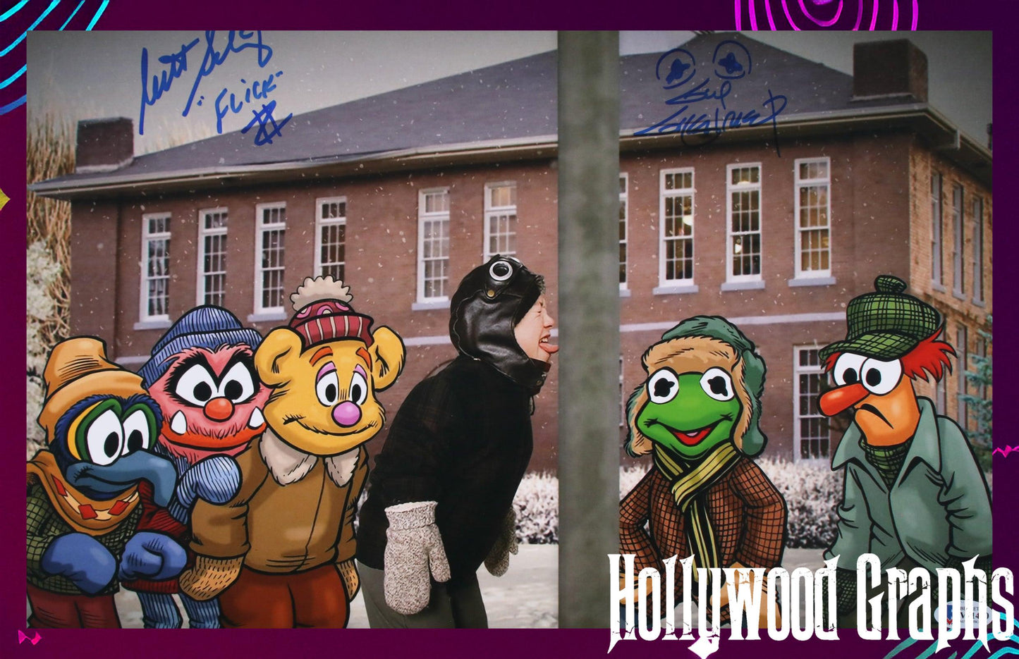 A Christmas Story Muppets Mashup 11x17 signed by Scott Schwartz & Guy Gilchrist only 100 exist! - Beckett Authenticated