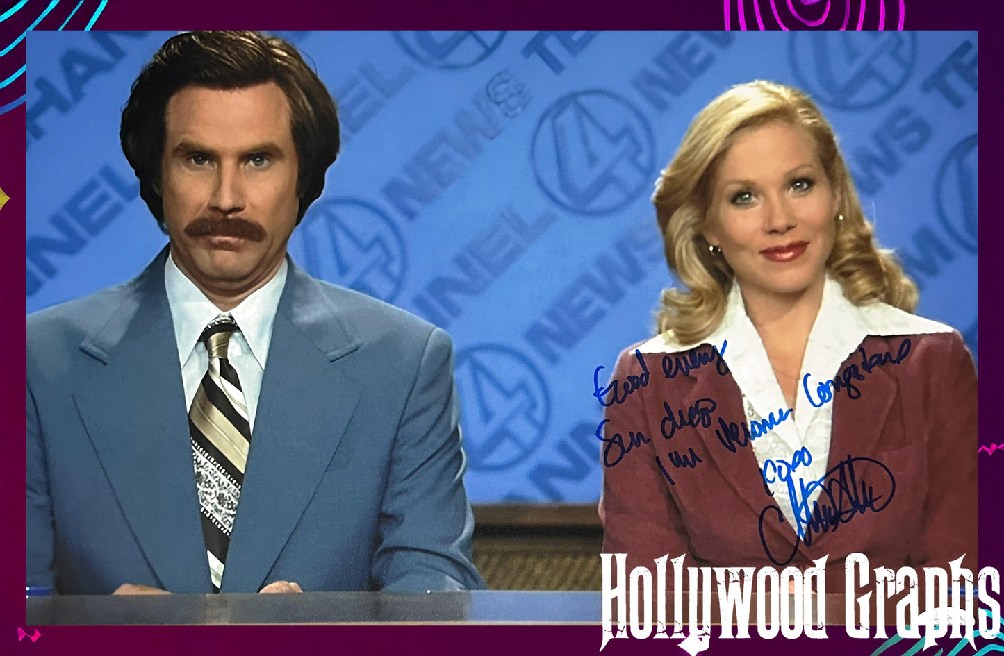 Christina Applegate Anchorman "Good evening San Diego. I'm Veronica Corningstone." JSA Authenticated Signed 11x17