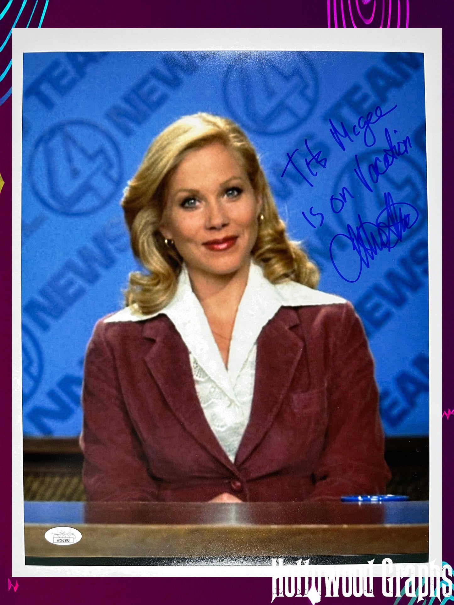 Christina Applegate Signed 11x14 Anchorman "Tits McGee is on Vacation" JSA Authenticated