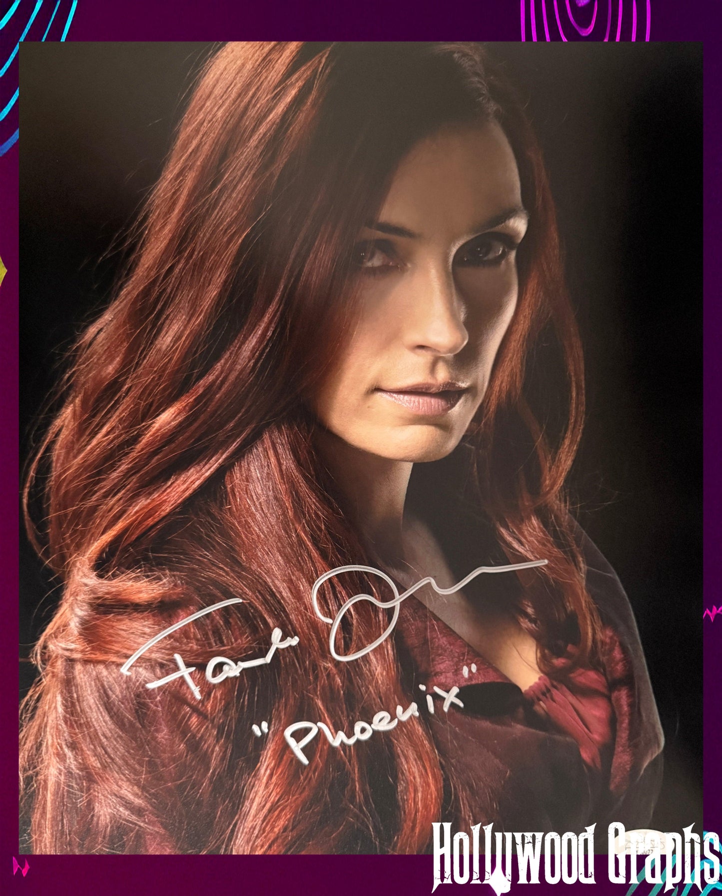 Famke Janssen X-Men "Phoenix" character name signed 11x14 - JSA Authenticated