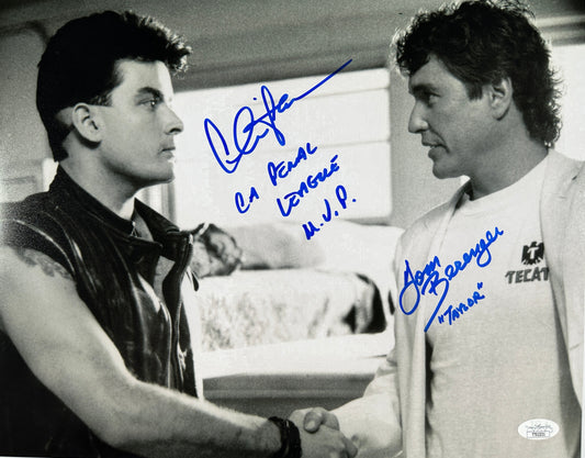 Charlie Sheen & Tom Berenger Signed 11x14 Major League "CA Penal League MVP" JSA Authenticated