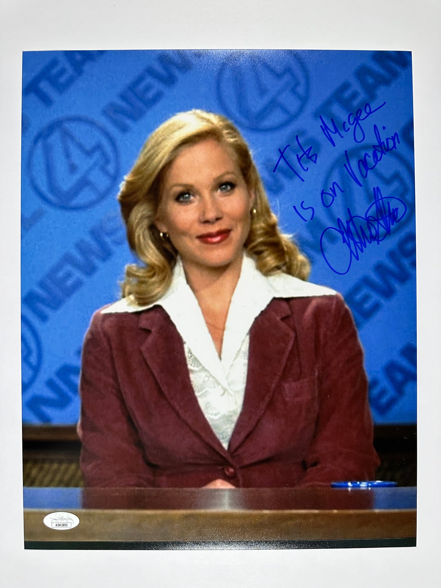 Christina Applegate Signed 11x14 Anchorman "Tits McGee is on Vacation" JSA Authenticated