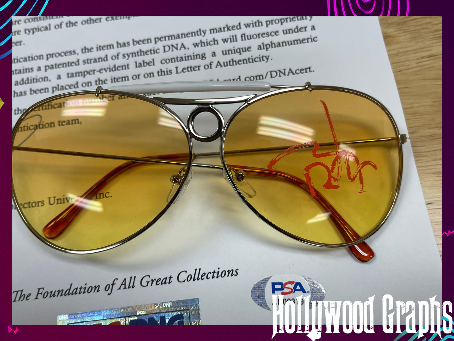 Johnny Depp signed Fear & Loathing Sun Glasses - PSA Full Letter #AK00319