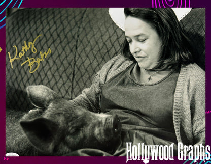 Kathy Bates Signed 11x14 Misery Black & White with Pig JSA Authenticated