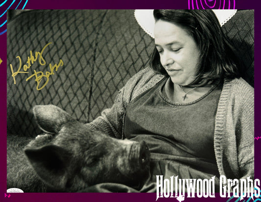 Kathy Bates Signed 11x14 Misery Black & White with Pig JSA Authenticated