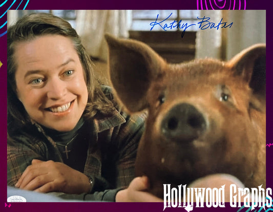 Kathy Bates Signed 11x14 Misery Color with Pig JSA Authenticated