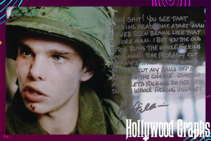 Kevin Dillon Platoon rare FULL movie quote "Holy shit! You see that Fucking Head coma apart man?" 12x18   JSA Cert