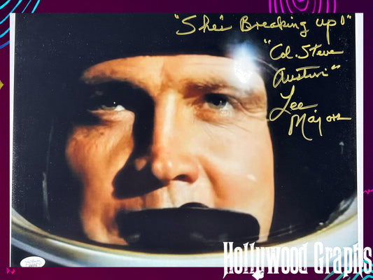 Lee Majors Signed 11x14 Six Million Dollar Man "She's breaking up!" Col Steve Austin JSA Authenticated