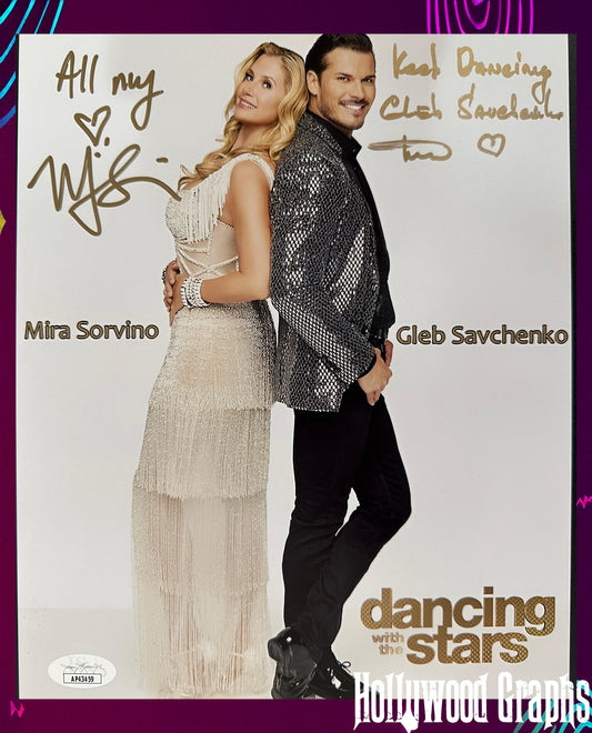Mira Sorvino & Gleb Savchenko Dancing with the Stars Signed 8x10  JSA Authenticated