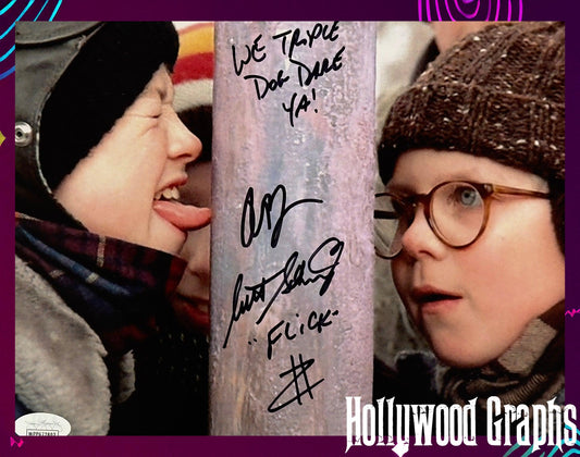 Peter Billingsly & Scotty Schwartz Christmas Story "We Triple Dog Dare You" JSA Authenticated Signed 8x10