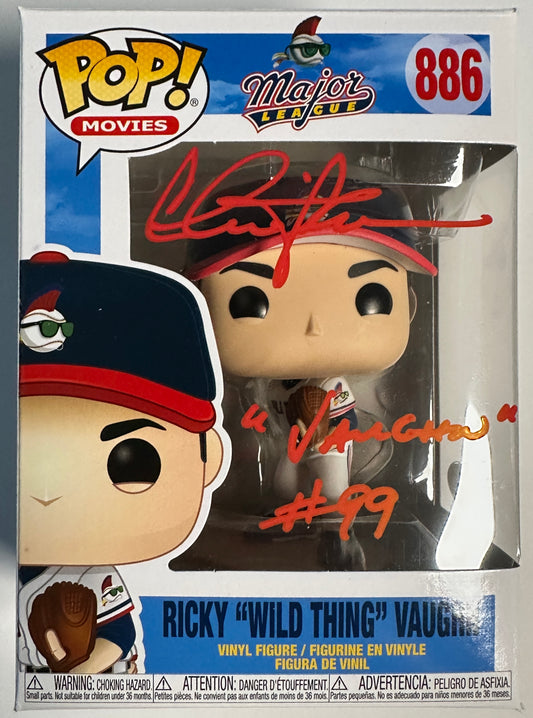 Charlie Sheen RIckey Vaughn Major League Funko POP inscribed "Vaughn #99" Red Ink JSA Witnessed Authentication