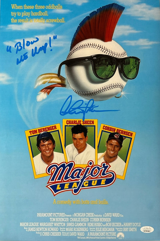Charlie Sheen Major League "Blow me Ump!" Poster JSA Authenticated Signed 12x18