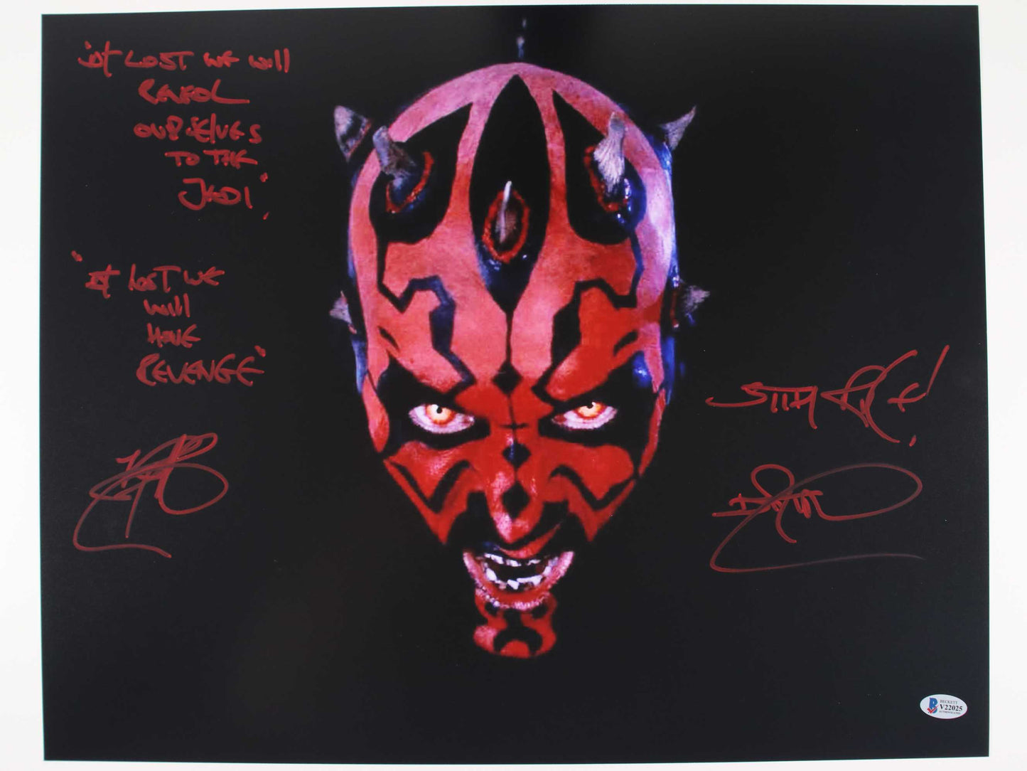 Ray Park Signed 16x20 Photo Darth Maul w/Inscription We will reveal ourselves to the Jedi Beckett COA from Private Signing
