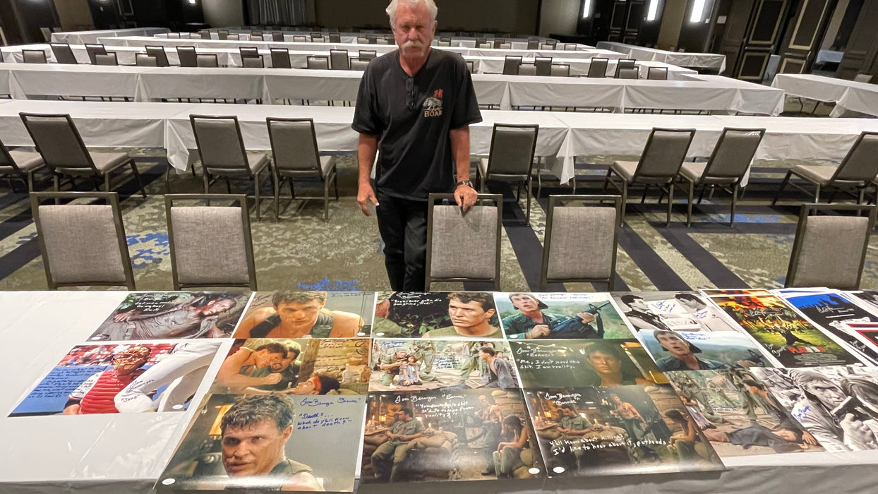 Tom Berenger with rare movie quote & character name "Yo! Saddle Up! Lock & Load!" Platoon 12x18 JSA Certified