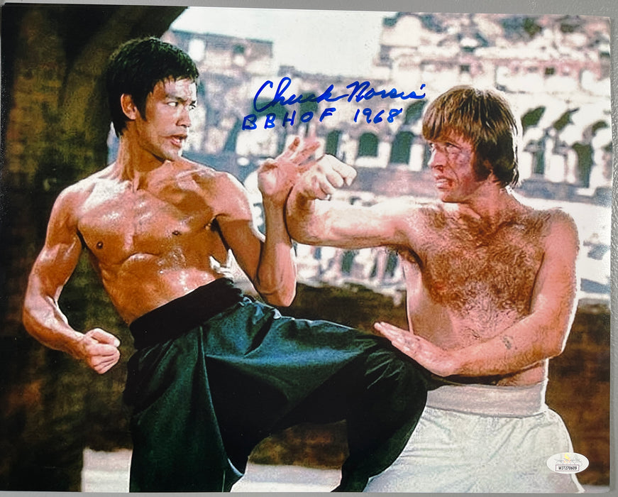 Chuck Norris with extremely rare inscription "BBHOF 1968" signed 11x14 Way of the Dragon Bruce Lee -  JSA Certified