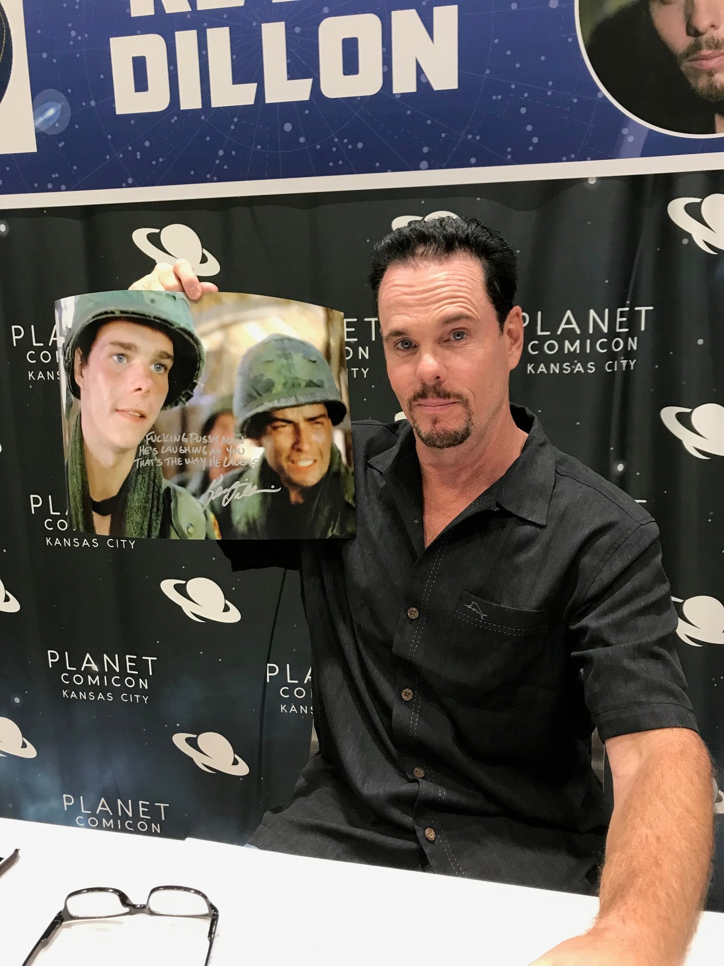 Kevin Dillon & Charlie Sheen dual Platoon rare movie quote "Fucking Pussy Man..." 12x18 JSA Cert
