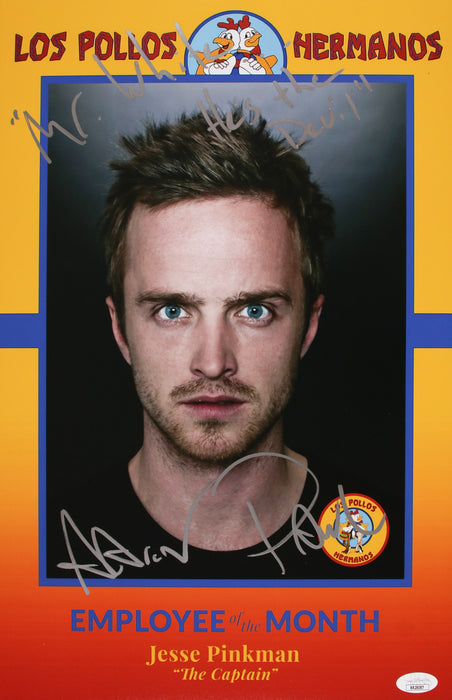 Aaron Paul 11x17 with rare quote "Mr. White, he's the Devil" Breaking Bad Employee of the Month JSA RR28087