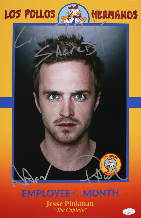 Aaron Paul 11x17 with rare quote "Coin flip is Sacred!" Breaking Bad Employee of the Month  JSA RR28086