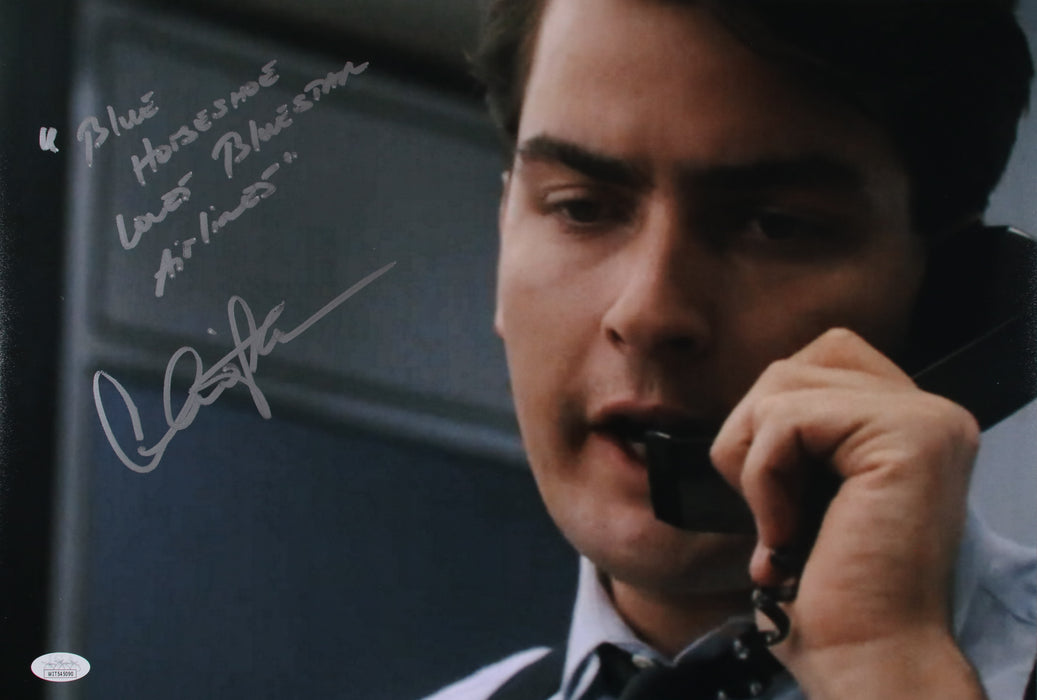 Charlie Sheen rare movie quote "Blue Horseshoe Loves Bluestar Airlines" Wall Street 12x18 JSA Witnessed