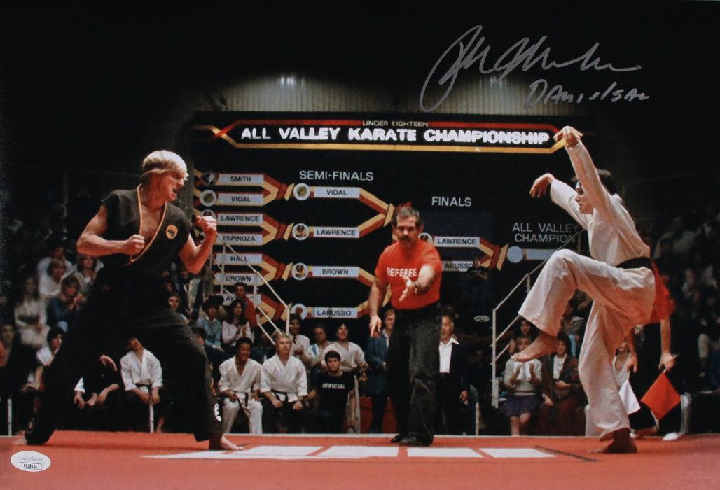 Ralph Macchio, Billy Zapka & Marty Kove 11x17 with "Danialsan" character name Karate Kid All Valley Championship JSA Certified