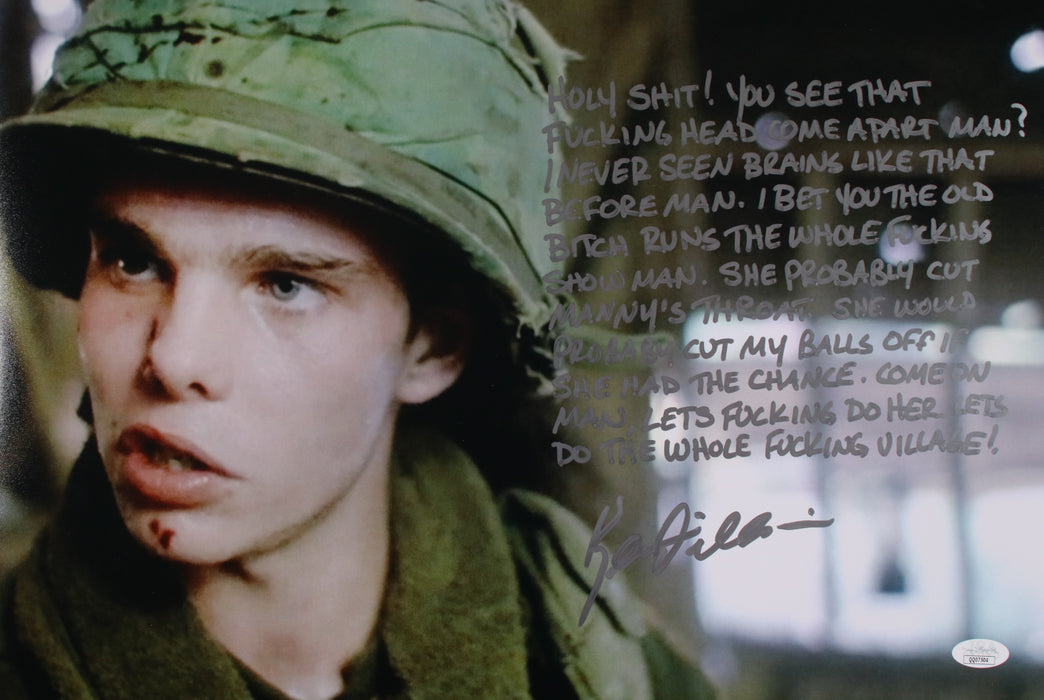 Kevin Dillon Platoon rare FULL movie quote "Holy shit! You see that Fucking Head coma apart man?" 12x18   JSA Cert