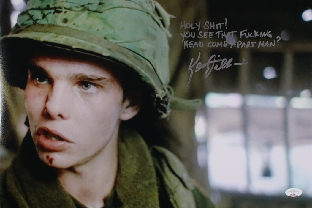 Kevin Dillon Platoon rare movie quote "Holy shit! You see that Fucking Head coma apart man?" 12x18   JSA Cert