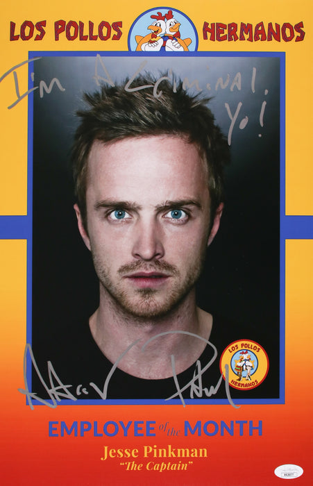 Aaron Paul 11x17 with rare quote "I'm a Criminal, Yo!" Breaking Bad Employee of the Month  JSA RR28077