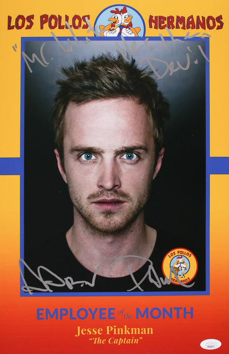 Aaron Paul 11x17 with rare quote "Mr. White, he's the Devil" Breaking Bad Employee of the Month JSA RR28075