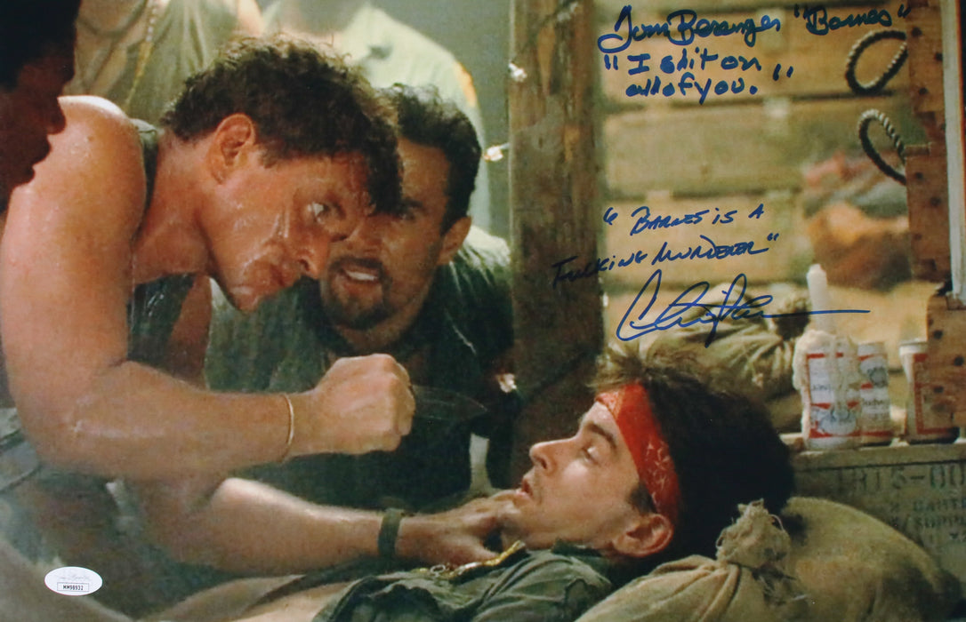 Tom Berenger & Charlie Sheen duel signed with TWO movie quotes Platoon 12x18 JSA Certified