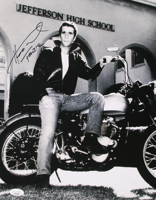 Henry Winkler 11x14 on motorcycle "Fonzie" inscription Happy Days JSA Certified
