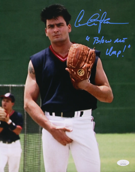 Charlie Sheen rare movie Quote "Blow Me Ump!" Major League 11x14 JSA Witnessed