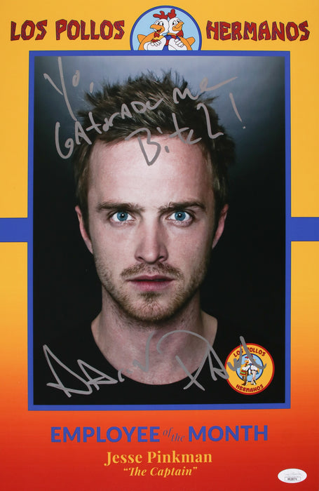 Aaron Paul 11x17 with rare quote "Yo, Gatorade Me Bitch!" Breaking Bad Employee of the Month  JSA Cert #RR28074