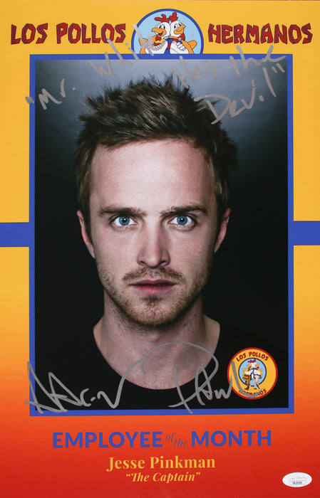 Aaron Paul 11x17 with rare quote "Mr. White, he's the Devil" Breaking Bad Employee of the Month JSA RR28089