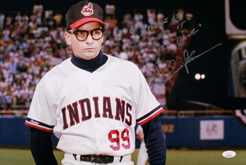 Charlie Sheen rare Movie Quote & Inscription "Shake It Shake It Wild Thing" Silver Major League 12x18 JSA Witnessed