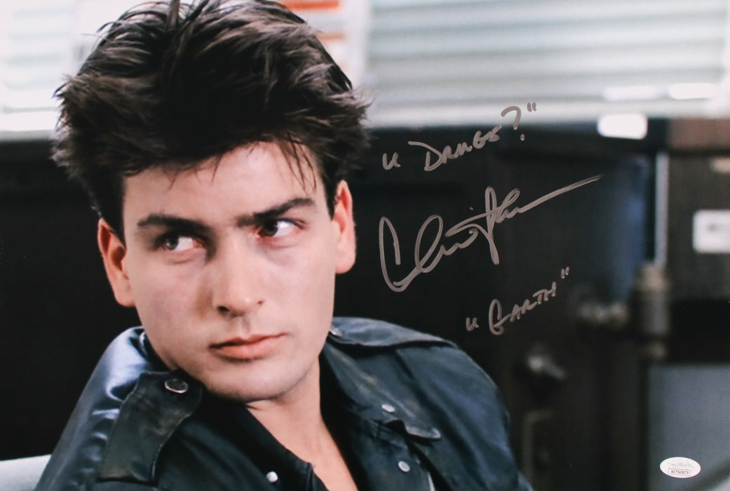 Charlie Sheen rare Inscription & Character Name "Drugs? Garth" Ferris Bueller's Day Off 11x14 JSA Witnessed